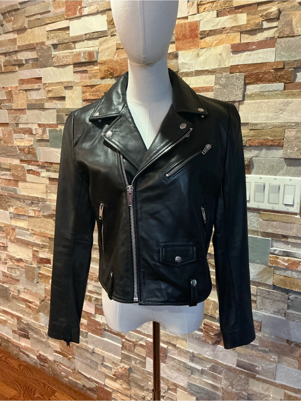 The Kooples Black Leather Biker Jacket Size 3